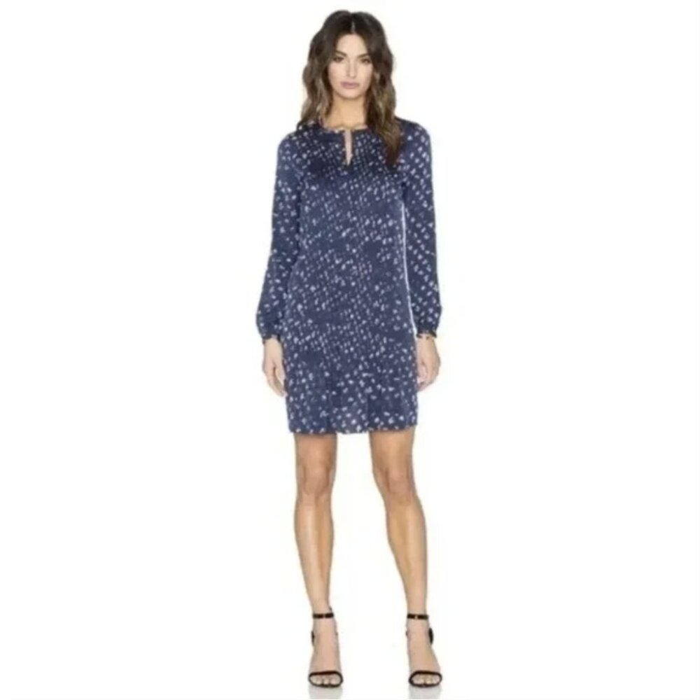 Diane von Furstenberg Womens Meadow Silk Dress 12 Long Sleeve Blue Floral